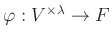 $ \varphi: V^{\times \lambda} \to F$
