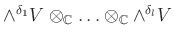 $ \wedge^{\delta_1} V \otimes_{\mathbb{C}} \ldots \otimes_{\mathbb{C}} \wedge^{\delta_l} V$