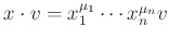 $ x \cdot v=x_1^{\mu_1} \cdots x_n^{\mu_n} v$