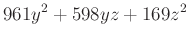 $\displaystyle 961y^2+598yz+169z^2$