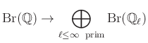 $\displaystyle \operatorname{Br}(\mathbb{Q})\to \bigoplus_{\ell\leq \infty~\operatorname{prim}}\operatorname{Br}(\mathbb{Q}_\ell)
$