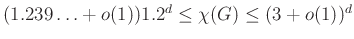 $ (1.239\ldots+o(1))1.2^d\leq \chi(G)\leq (3+o(1))^d$