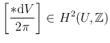 $\displaystyle \left[ \frac{*{\operatorname{d}}V}{2\pi} \right] \in H^2(U, \mathbb{Z})
$