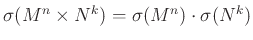 $ \sigma (M^n\times N^k)=\sigma (M^n)\cdot \sigma (N^k)$