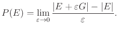 $\displaystyle P(E)=\lim_{\varepsilon\to0}\frac{\vert E+\varepsilon G\vert-\vert E\vert}{\varepsilon}.
$
