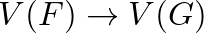 $V(F)\to V(G)$