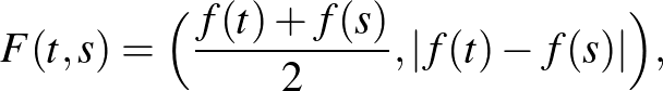 $\displaystyle F(t, s)=\Big( \frac{f(t)+f(s)}{2}, \vert f(t)-f(s)\vert\Big) ,
$