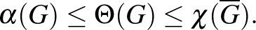 $\displaystyle \alpha(G) \le \Theta(G) \le \chi(\overline{G}).
$