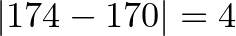 $\vert 174-170\vert=4$