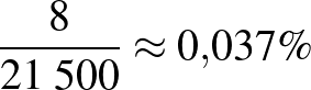 $\frac{8}{21\;500}\approx 0{,}037\%$