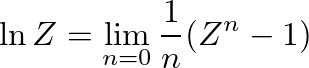 $\displaystyle \ln Z=\lim_{n=0}\frac{1}{n}(Z^n-1)
$