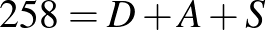 $\displaystyle 258=D+A+S
$