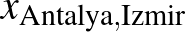 $x_{\text{Antalya},\text{Izmir}}$